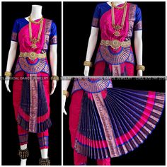 Design by Classical Dance Jewelry® ❥ Traditional Bharatanatyam costume wore during regular dance programs or arrangetram performance. ❥ Material : Art Silk ❥ Type : Traditional pant costume ❥ Easy to wear ❥ layer front fan  32 inch PANT LENGTH Dress Measurements ( all the measurements approximately 1 -2 margin buffer)  Age: 9 - 12 yrs ❥ PANT MEASUREMENTS:   ☛ Pant Length: 31-32 inch   ☛ Pant Waist: 29-30 inch   ☛ Pant Hip: 30-31 ❥ BLOUSE MEASUREMENTS:   ☛ Blouse length: 11-12 inch   ☛ Blouse Shoulder : 12-13 inch   ☛ Blouse around Bust: 26-28 inch   ☛ Blouse Lower Chest: 24-25 inch   ☛ Blouse Sleeves length: 5-6 inch   ☛ Blouse sleeve round: 9 - 10 inch   ☛ Blouse armpit: 12 - 13 inch  Set includes     ☛ Pant, Blouse, Dhavani, fans, seat bit, etc ❇️ ❇️ ❇️ For Display purposes only, we used Pink Ceremonial Set For Navratri, Saree Sets For Dance Festivals, Navratri Dance Saree Set, Dance Festival Saree Set, Multicolor Sets For Dance Festivals, Multicolor Dance Sets For Festivals, Multicolor Festival Dance Sets, Festive Multicolor Dance Sets, Traditional Patterned Saree Dance Sets