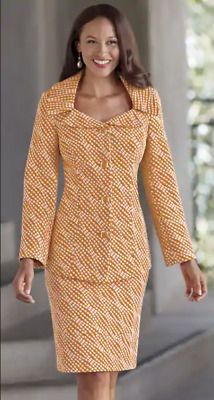 Top Rated Size 16W PLUS Monroe and Main Golden Polka Dot On The Diagonal Skirt Suit NEW, women clothing Summer Long Sleeve Skirt Suit For Office, Summer Office Skirt Suit With Long Sleeves, Fitted Summer Skirt Suit For Work, Chic Fitted Long Sleeve Skirt Suit, Fitted Skirt Suit For Summer Workwear, Summer Fitted Skirt Suit For Workwear, Fitted Skirt Suit For Semi-formal Spring Events, Fitted Skirt Suit For Semi-formal Spring Occasions, Elegant Fitted Lined Skirt Suit