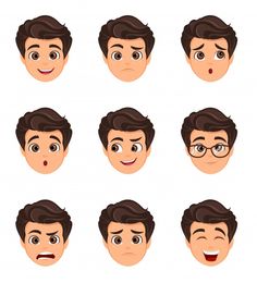 various facial expressions for the face of a man