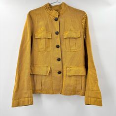 Nili Lotan Combre Jacket In Mustard Yellow Size Large 64% Cotton 36% Linen. Utility Style. Patch Pockets. Short Collar With Regal Buttons. New With Tags. Utility Style, Nili Lotan, Utility Jacket, Gold Yellow, Mustard Yellow, Patch Pocket, Mustard, Jackets & Coats, Jackets For Women