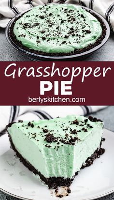 a slice of grasshopper pie on a plate