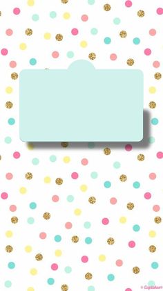 a white and gold polka dot pattern with a blue tag on it's side