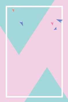 a pink, blue and green geometric background with a white rectangle in the middle