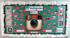 a bulletin board with instagram pictures on it