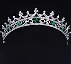 Costozon Princess Wedding Tiara 24.22 Tcw emerald Rose Cut Diamond 925 Sterling Silver Flower Tiara Tiara For Girls Emerald Green Heart Tiara, Greville Emerald Kokoshnik Tiara, Tiara Diamond, Queens Tiaras, Girls Tiara, Flower Tiara, Silver Tiara, Royal Tiaras, Gold Tiara