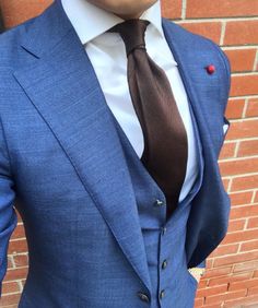 Blue Suit Brown Tie, Terno Slim Fit, Suit Brown, Brown Tie, Blue Coat, Formal Suits