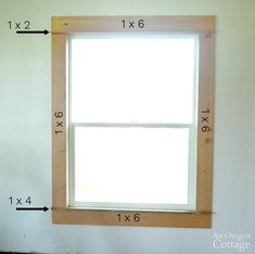 an image of a window with measurements for the size and width in front of it