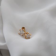 Sweet and delicate star CZ stud earrings. Small. Elegant Hypoallergenic Star Earrings, Single Star-shaped Crystal Earring As Gift, Star-shaped Crystal Earrings For Gifts, Elegant Gold Star Shaped Crystal Earrings, Elegant Gold Star-shaped Crystal Earrings, Dainty Star Charm Piercings For Gifts, Gold Piercings With Star Charm As Gift, Dainty Star-shaped Piercings As Gift, Elegant Gold Star Piercings