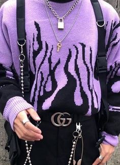 Edgy Outfits Men, Eboy Outfit, Masculine Outfits, Purple Goth, Drip Fits, Masc Outfits, Streetwear Sweater, Pants Accessories