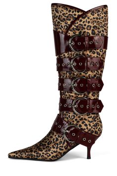 SEATBELT-F DV Cheetah Cherry Red Patent 6 Channel Boots, Collage Pics, Jeffrey Campbell Boots, Snake Print Boots, Leopard Boots, Print Boots, Closed Toe Heels, Platform Stilettos, Chic Leather