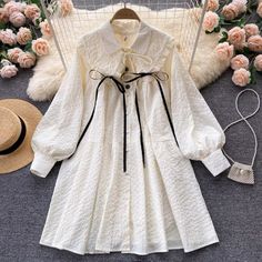 Cute dress, new, fairy dress, sweet dressMaterial:blendedColor:as pictureStyle:sweetFeatures:bowknotSize(CM):free 1inch=2.54cmlength:88,sleeve:70,bust:130,waist150&ltp&gtAll items will arrive in 20-25 business days, if you have an emergency, please contact us to upgrade logistics.</p>&ltbr/>&ltp&gtNeed to add 16 dollars fast shipping(Arrive in 10-14 days).</p>&ltbr/> Elegant White Mini Dress With Doll Collar, Cute Long Sleeve Vintage Dress For Spring, Spring Vintage Dress With Doll Collar For Parties, Vintage Dress With Doll Collar For Spring Party, Spring Mini Dress With Puff Sleeves And Bow, Sweet Long Sleeve Mini Dress For Spring, Sweet White Dress With Bow, Feminine Spring Dresses With Ribbon, Cute White Vintage Dress With Doll Collar