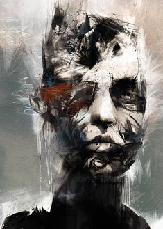 an abstract painting of a man's face