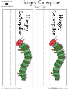 two bookmarks with the words hungry caterpillar and an image of a caterpillar