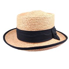 This Hat Is Woven Of Natural Color Raffia Straw, Great Style, And Sun Protection The Edge Is Bound With Black Cloth Nice Big Black Cloth Bow Tied In The Back The Permanent Crease Detail Down The Mid Part Of The Crown Looks Great The Straw Is Expertly Woven To Give You A Lightweight Yet Substantial Hat, And Holds It's Shape Really Well The Hat Is One Size And Fits Nicely Brand New With Tags Classic Top Hat For Beach Outings In Spring, Classic Spring Top Hat For Casual Beach Outings, Classic Black Hat Bands For Vacation, Classic Brown Summer Top Hat, Casual Wide Brim Fitted Top Hat, Casual Wide Brim Top Hat, Casual Black Top Hat For Summer, Classic Black Straw Hat With Curved Brim, Classic Black Straw Fedora