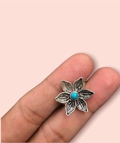 92.5 Sterling Silver Flower With Six Petal Turquoise Ring - Boho & Hippi Ring, Silver Ring, Turquoise Ring, Six Petal Ring , Stone Ring, 925 Stamped An absolutely stunning Silver ring from RK EXPORTS  Handmade 925 Sterling Silver Adjustable Ring Metal = 92.5 Sterling Silver Gemstone = Turquoise  Shape = Flower Petals Size = Adjustable From Small Hands TO Large One { 5 us to 11 us Size } Molded from sterling silver into an intricate Flower Petal shape with a beautifully placed Natural Turquoise s Silver Flower Shaped Ring With Gemstone, Turquoise Flower Ring Gift, Petal Ring, Natural Turquoise Stone, Ring Turquoise, Turquoise Flowers, Floral Ring, Ring Stone, Flower Petal