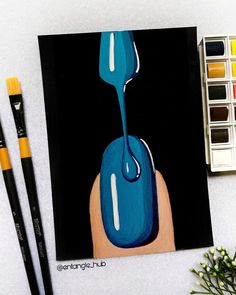 a painting of a blue nail polish being painted