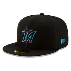 Men's Miami Marlins New Era Black 2019 Authentic Collection On-Field 59FIFTY Fitted Hat Jackie Robinson Day, Topi Snapback, New Era Logo, Jackie Robinson, Black Crown, Miami Marlins, New Era 59fifty, Oakland Athletics, Fitted Caps