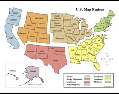 a map of the united states with regions labeled