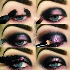 Dark Purple And Black Outfit, Alien Make-up, Purple Smokey Eye Makeup, Make Up Guide, Maquillage Goth, Fete Emo, Tutorial Eyeliner, Galaxy Makeup