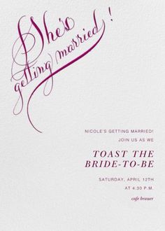 a wedding card with the words, she's getting married