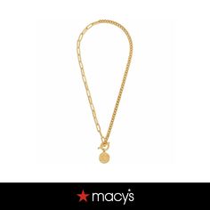 in stock Everyday Gold Chain Toggle Necklace, Metal Toggle Necklace With Chain Link Design, Gold-tone Metal Toggle Necklace With Chain, Metal Pendant Chain Necklace With Toggle Clasp, Gold Coin Necklace, Coin Necklace, Gold Necklace, Coin, Pick Up