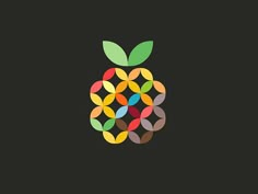 an apple logo with colorful circles in the shape of a flower on a black background