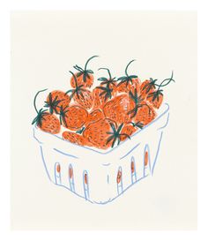 a drawing of strawberries in a white container