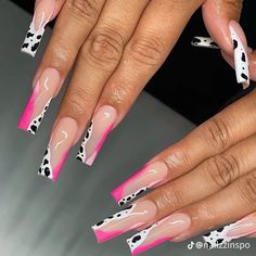 Pink Cow Print Nails, Country Acrylic Nails, Cow Print Nails, Cowboy Nails, Pink Cow Print, Gel Toe Nails, Cow Nails, Drip Nails