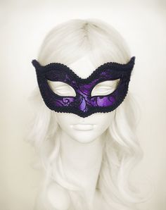 Metallic Purple And Black Lace Masquerade Mask  -  Purple Venetian Mask Decorated With Black Lace - Purple Lace Masquerade Ball Mask Full Face Black Masquerade Mask For Costume Party, Black Full Face Masquerade Mask For Costume, Full Face Black Masquerade Mask For Costume, Fitted Black Masquerade Mask For Mardi Gras, Purple Halloween Masquerade Masks And Prosthetics, Purple Masks And Prosthetics For Halloween Masquerade, Fitted Masquerade Mask For Mardi Gras, Purple Masquerade Mask For Mardi Gras Carnival, Purple Masquerade Mask For Carnival And Halloween