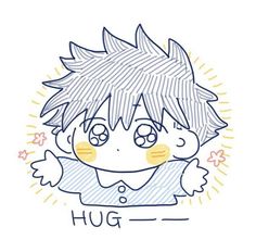 a drawing of a boy with the word hug on it's chest and an image of