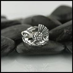 Scottish Rings, Gold Engagement Rings Halo, Thistle Jewellery, Scottish Jewelry, Campbell Clan, Unique Engagement Rings Halo, Trinity Knot Ring, Silver Celtic Rings, Thistle Ring