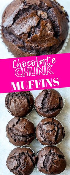 chocolate chunk muffins with text overlay