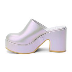 Clog-inspired vegan platform mule. Synthetic leather upper Manmade outsole 3.5 in / 8.89 cm heel 1.5 in / 3.81 cm platform Synthetic leather lining Padded insole Slip-on style Whole sizes only; for 1/2 sizes, order next size up. Pearl Beach, Platform Mules, Pearl Grey, Crazy Shoes, Synthetic Leather, Mule, Kids Accessories, Clogs, Leather Upper