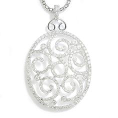 Once Upon A Diamond Pendant Necklace White Gold 5.00ctw Round Diamond Open Filigree Oval Pendant Necklace 14K Oval Pendant Necklace, Oval Pendant, Fine Jewellery Necklace, Round Brilliant Cut Diamond, Brilliant Cut Diamond, Gold Material, Round Brilliant, Round Diamond, Long Necklace