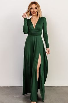 Arianna Maxi Dress | Hunter Green - Baltic Born Hunter Green Maxi Dress, Hunter Green Dresses, Long Sleeve Bridesmaid Dress, Velvet Maxi Dress, Green Bridesmaid, Green Bridesmaid Dresses, Rock Chic, Dress Dusty