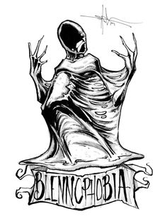 a black and white drawing of a person in a ghost costume with the words blmopia on it