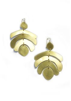 Mocal statement earrings in brass by Megan Auman - bold, modern statement jewelry inspired by Calder Modern Brass Chandelier Earrings, Modern Silver Jewelry, Silver Jewelry Box, Fine Silver Jewelry, Discount Jewelry, Silver Jewelry Rings, Moonstone Earrings, Jewelry For Her, Light Weight Earrings