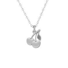 "Sterling Silver Cherry Charm Necklace. Cherries are as sumptuous, glorious, and divine as youth itself, and perfect for creating jewelry for the Spring and Summer seasons. -------------------------------------------------------------------- MATERIAL: > Sterling silver charm on sterling silver chain. DIMENSIONS: > The charm is 12mm across, 17mm tall including the ring. OPTIONS: > 0\" charm only > 16\" length (shown) > 18\" length > 20\" length FEATURES: >  Arrives on a JustJaynes necklace card, inside a blue organza bag. --------------------------------------------------------------------- Add a birthstone charm: https://www.etsy.com/shop/justjaynes/?order=date_desc&section_id=6469119 --------------------------------------------------------------------- PERFECT FOR:  > Mom, girlfriend, dau Dainty White Gold Nickel-free Charm Necklace, Nickel-free White Necklace As A Gift For Her, Delicate Nickel-free Pendant Charm Necklaces, Delicate Nickel-free Pendant Charm Necklace, Silver Dainty Charm Necklace 16 Inch, Dainty Silver Charm Necklace 16 Inch, Delicate Nickel-free Charm Necklace For Anniversary, Cherry Necklace, Food Jewelry