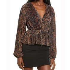 Wayf Women's Fernley Faux Wrap Long Sleeve Top, Size S, Nwt Accordion Pleats And A Wild Animal Print Keep Your Look Fierce In A Sophisticated Faux-Wrap Blouse With An Adjustable Drawstring At The Waist. Style Name: Wayf Fernley Faux Wrap Long Sleeve Top. Style Number: 6148143. Thank You So Much For Checking Out My Closet! I Love To Offer Great Deals And Will Always Take Offers Or Counter My Very Lowest Due To Pm Fees! I Ship Quick And Strive To Make Your Process Seamless! Please Note I Do Not Of Brown Fall Top For Night Out, Brown Tops For Fall Night Out, Brown Top For Night Out In Fall, Brown Tops For Date Night In Fall, Red Lace Blouse, Accordion Pleats, Tie Sleeve Blouse, Floral Peplum Top, Balloon Sleeve Blouse