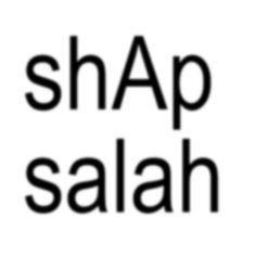 the words shap salah are in black and white letters on a white background