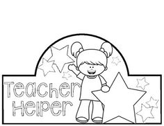 a black and white drawing of a girl holding a star with the words teacher help on it