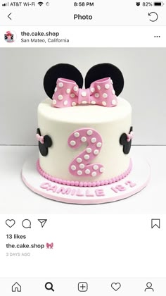 Minimouse Cake For Girl, One Tier Minnie Mouse Cake, Oh Twodooles Birthday Cake, Birthday Cake For Baby Girl 2nd, Easy Minnie Mouse Cake, Tort Minnie Mouse, Birthday Cake 2 Year Girl, Cake For 2 Year Girl, Minnie Mouse Cake Pink