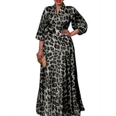 Package included: 1 Dress Material: 100%Polyester Color: Khaki,Coffee,Grey Sleeve: Long Sleeve Pocket:No Size: S,M,L,XL,2XL,3XL,4XL,5XL Pattern: Leopard Print Length: Full-Length Features: Pleating Style: Leisure,Leisure,Holiday,Europe,Daily,Fashion Season: Spring,Autumn Occasion:Party,Holiday,Streetwear,,Travel,Casual,Family Color: White.  Gender: female.  Age Group: adult. Spring Party Dresses, 파티 드레스, Maxi Dresses Fall, Middle Age Fashion, Summer Sundress, Printed Long Dresses, Leopard Print Dress, Maxi Dress Party, Lantern Sleeve