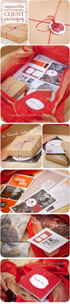 the instructions for how to make an envelope with red ribbon and pictures on it are shown