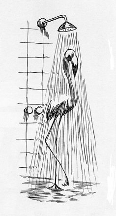 a drawing of a flamingo in the shower