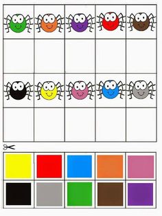 the color matching game for kids with spider faces and colors on it, which are all different