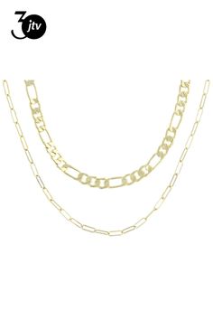 Off Park �� Collection, Gold Tone Chain Necklace Set of 2. The paperclip chain measures approximately 30"L x 0.14" with no clasp. The Figaro chain necklace is 23��� with a lobster claw closure. Trendy Double Chain Link Necklace, Gift Paperclip Double Chain Necklace, Trendy Figaro Chain Link Necklace, Figaro Chain Necklace, Figaro Chains, Figaro Chain, Paper Clip, Lobster Claw, Necklace Set