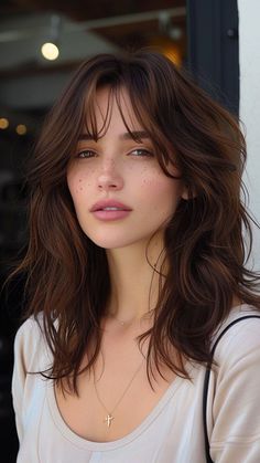 25 Trendy Layered Looks to Elevate Your Style in 2024 Cute Midlength Haircuts Layers, Modern Bangs Medium Hair, Long Wolf Cut With Curtain Bangs, Curtain Bangs Mid Length Hair, Wavy Hair With Curtain Bangs, Wavy Curtain Bangs, Wavy Mid Length Hair, Bangs Wavy Hair, Haircut Medium