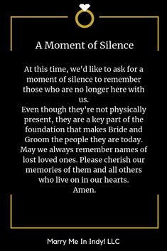 a poem written by mary m indyll, who is wearing a ring with the words'moment of silence '