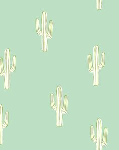 a green background with white cacti on it